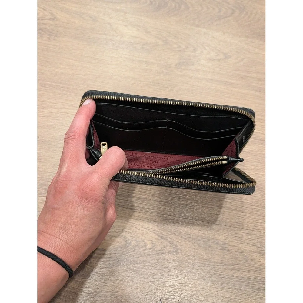 Vintage Style Classic RLL Ralph Lauren Black Leather Zip Wallet